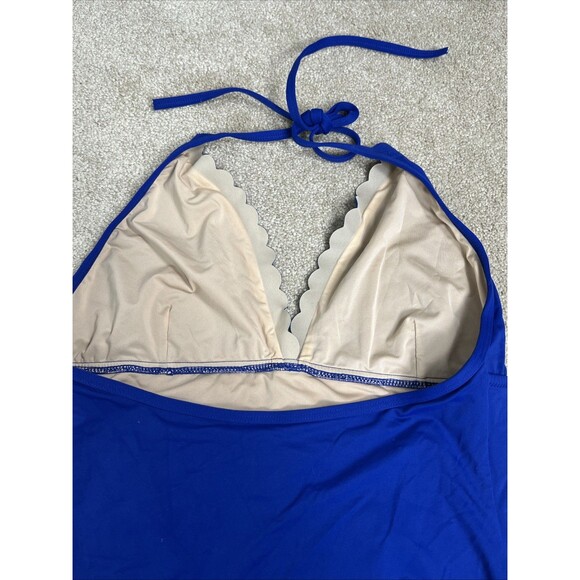 J. Crew Women Scalloped Halter One-Piece Cobalt Blue Swimsuit Sz‎ 10 - Picture 8 of 9